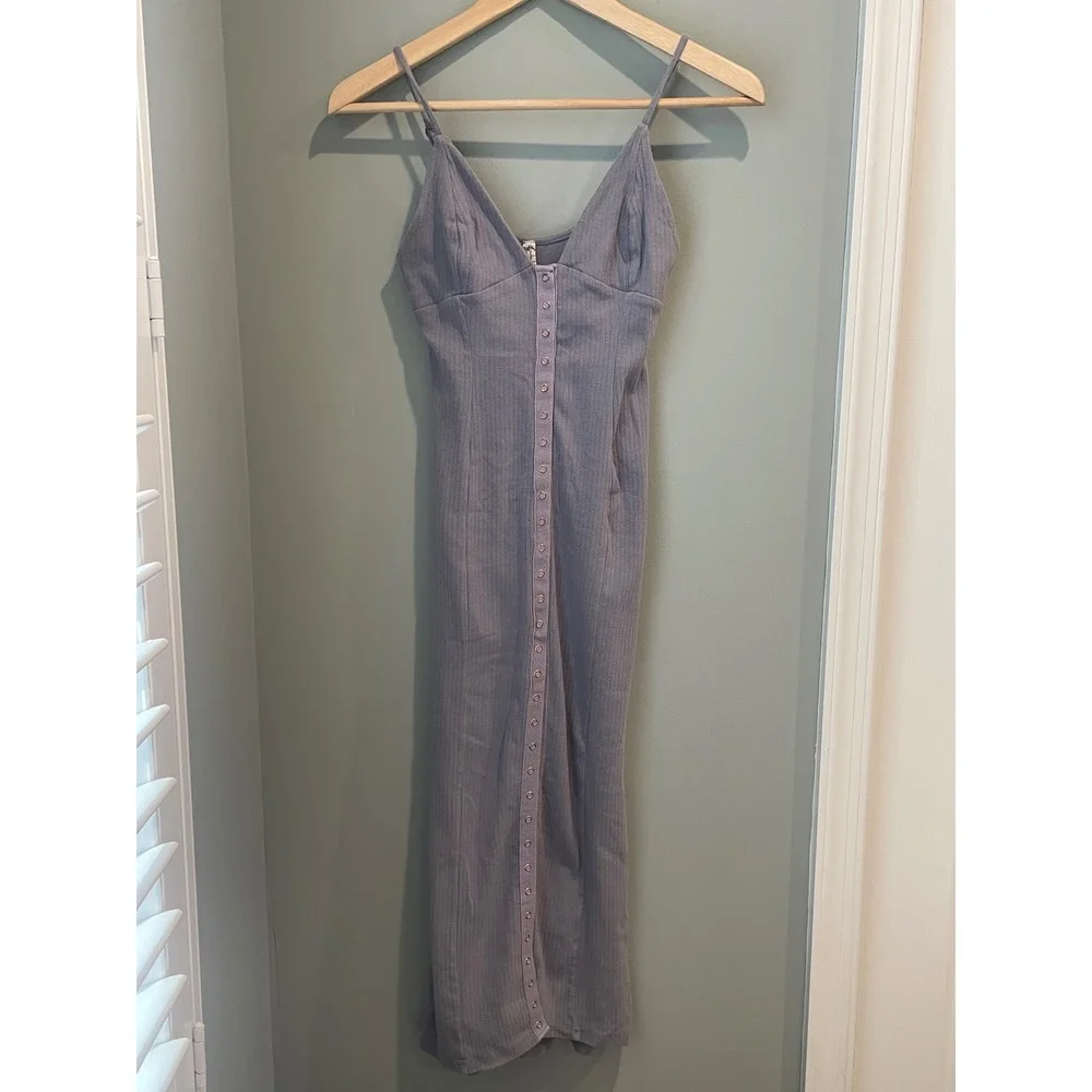 Free People Ribbed Button Front Midi Slip Dress‎ Lavender XS